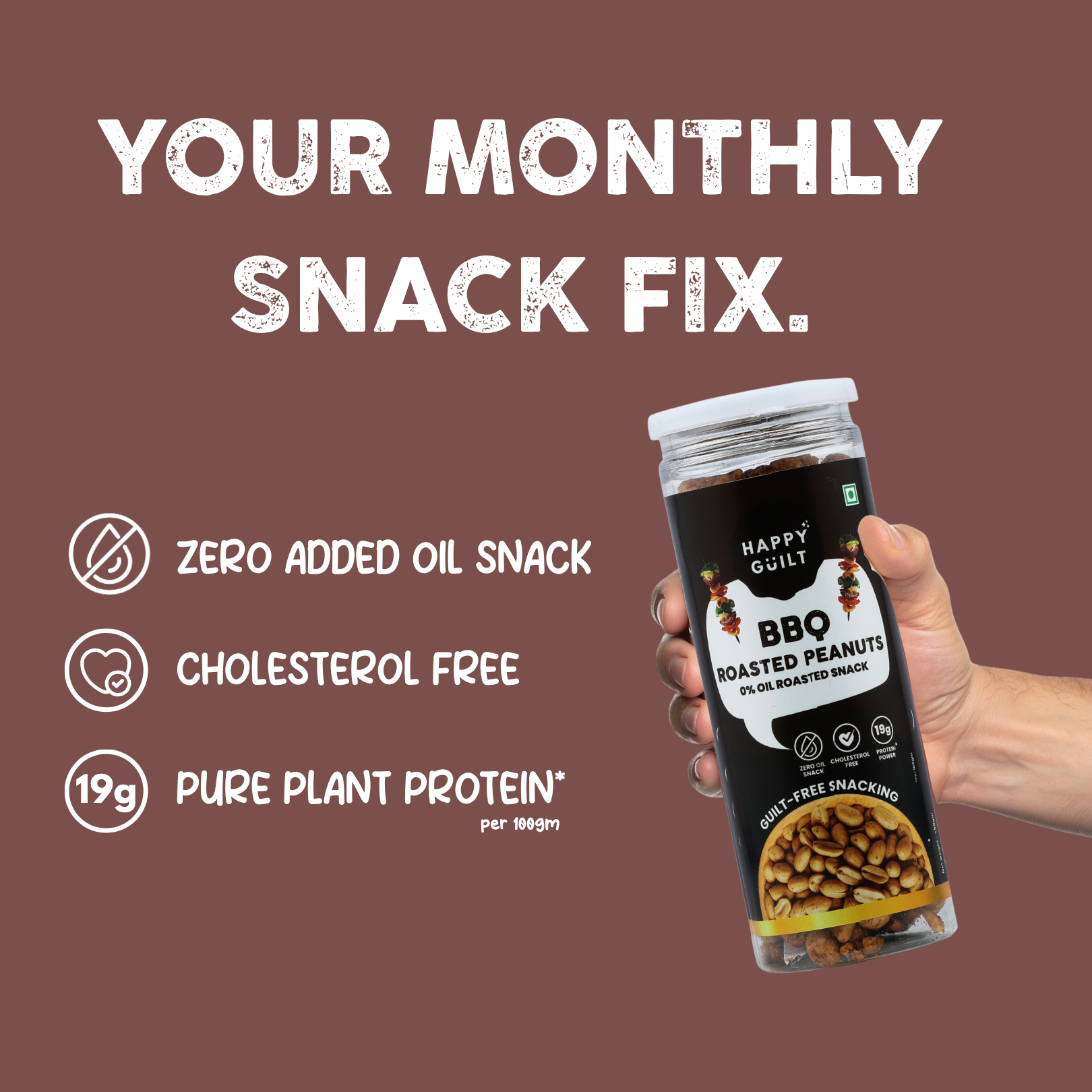 Smoky BBQ Roasted Peanuts | High-Protein & Cholesterol-Free (150g)